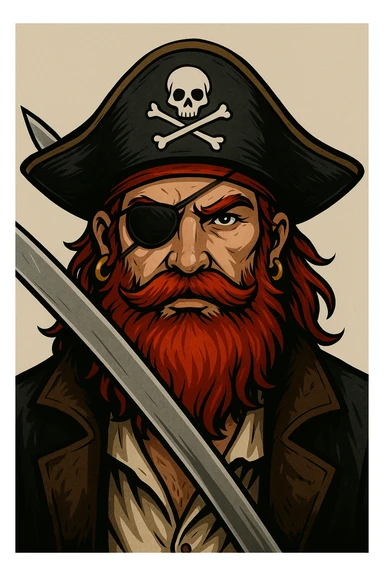 Сгенерируй мне пирата с ярко красной бородой sticker