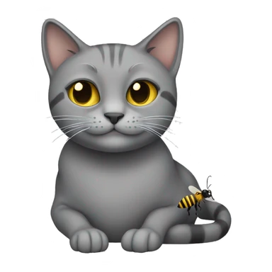 Grey cat with a bee sticker