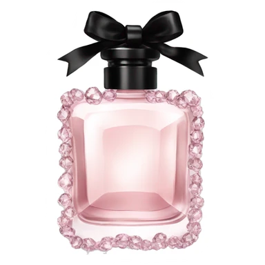 light pink crystal perfume bottle with black ribbon display sticker