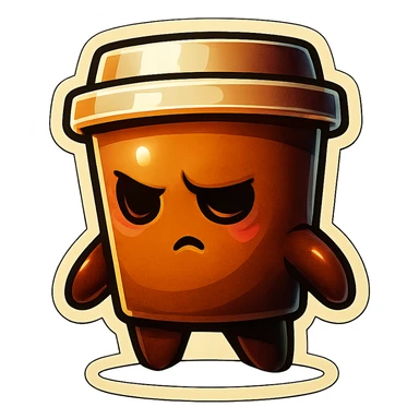 Tall coffee cup, dramatic, hiding, eyes to ground sticker