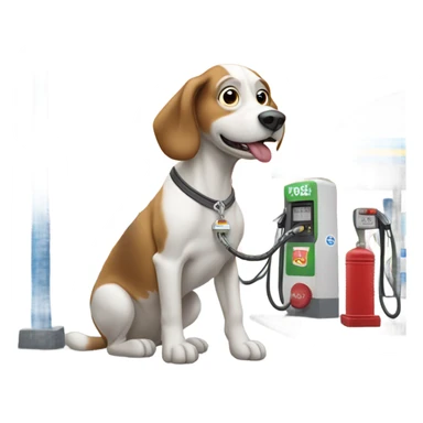 sagging dog visiting a gas station sticker