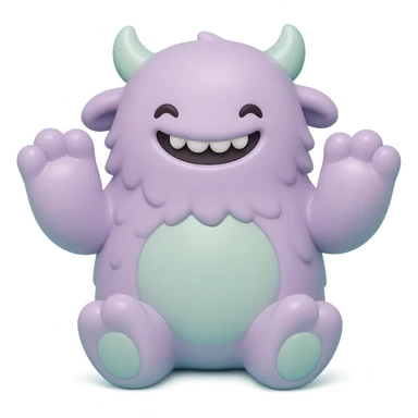 fluffy monster with oversized paws, smiling, soft lavender and mint green colors sticker