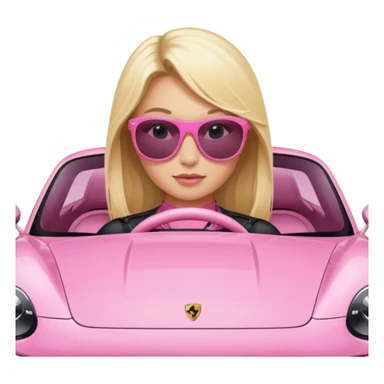 Pink porsche taycan with blonde girl in front of it sticker