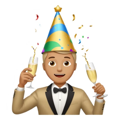 An energetic man throws his head back, drinking champagne loudly as the New Year begins. sticker