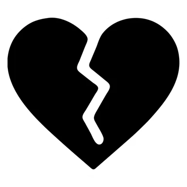 solid broken heart icon, filled, strong silhouette, clear crack down the middle sticker