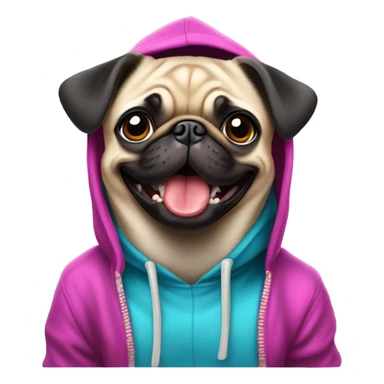 Dog (pug) wearing a hoodie smiling sticker