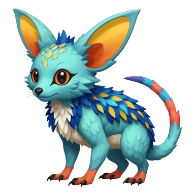 Rare realistic exotic edgy epic pretty beautiful handsome gorgeous aesthetic colorful vibrant Vernid-Trico-species-Fakemon-creature by LiLaiRa, random markings, tufted ears, full body sticker