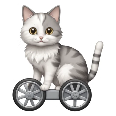 disabled grey and white small cat using a mobility wheel aide for cats sticker