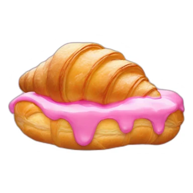 A croissant with pink glacé on top and yellow cream inside sticker
