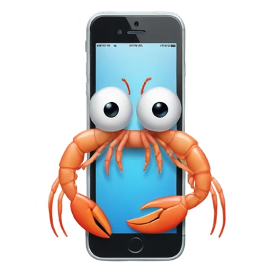 a shrimp holding an iphone with the name sebastian on it sticker