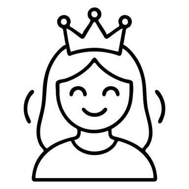princess with a crown, smiling and nodding, minimal lines sticker