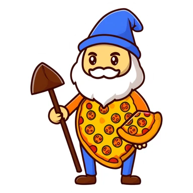 pizza wizard with wooden staff and blue hat sticker