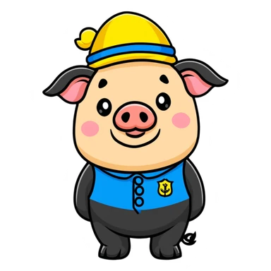 President Zelensky's head on a pig body wearing a yellow and blue hat sticker