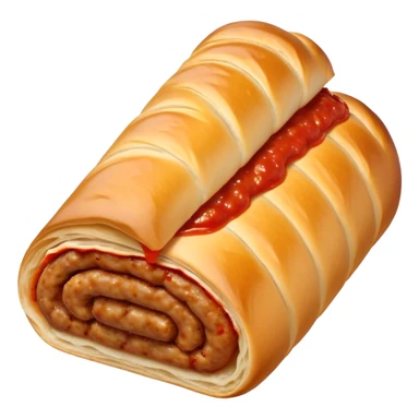 a sausage roll with a line small amount of tomatoe sauce on top sticker