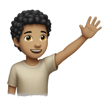 A light skin tone boy with black eyes black hair saying hi by waving hand sticker