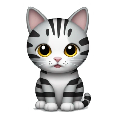 Create a cat with stripes (grey and a bit black) and a white little beart  sticker