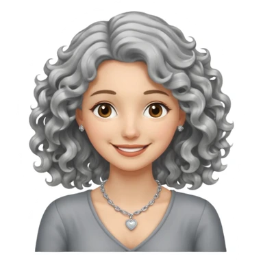 silver, wavy/curly hair shorter than shoulder-length smiling lady giving hug sticker