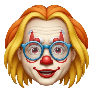 Funny clown wearing spectacles and having long hair like girls in face farming layers sticker