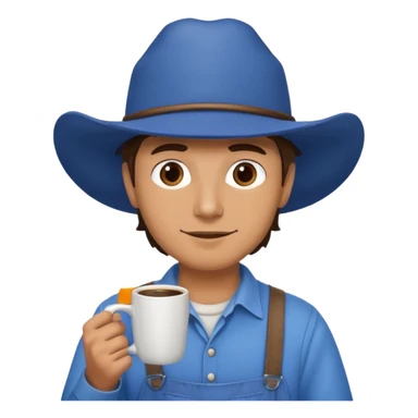 Ranch hand with blue hat and coffee mug sticker