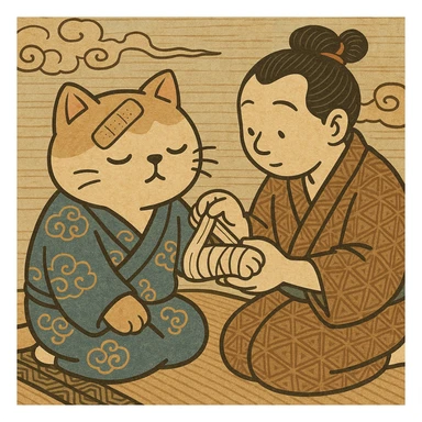 bandage, ukiyo-e inspired cartoon illustration style sticker