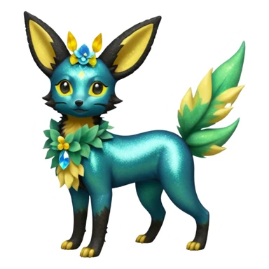 Multicolored sparkly light pretty cool elegant realistic flowery exotic Trico-Bolthund-Electrike-Luxray-Umbreon-Leafeon-hybrid, full body sticker