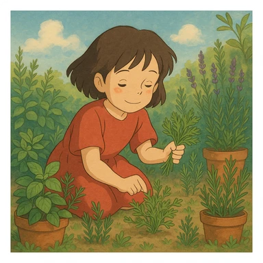 herbs, ghibli style illustration sticker