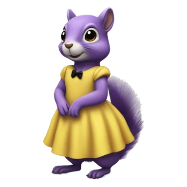 purple squirrel in a yellow dress with a black bow sticker