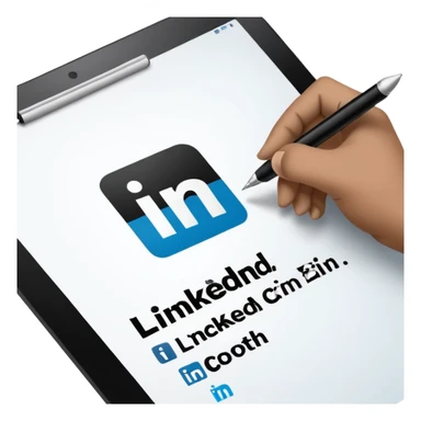 A hand writing a paper with the LinkedIn logo on it sticker