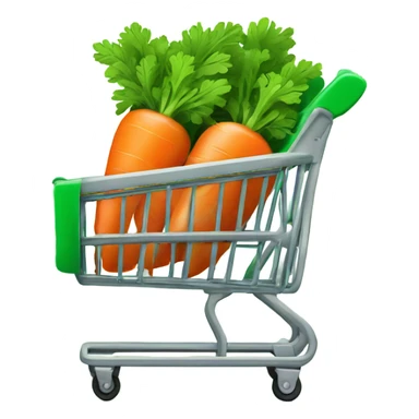 Green shopping cart with carrot logo on outside and cart empty sticker