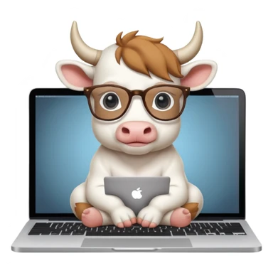 baby white bull in fancy glasses sitting in front of a macbook, working  sticker