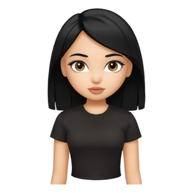 a pretty bratz girl with straight black hair wearing a black tshirt sticker