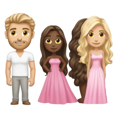 A handsome pale Greek god man who has long brown hair and tanned skin with a pretty black skinny tall model woman who has long voluminous brown & blonde highlights hair  and she is wearing a pink dress and they are a couple sticker