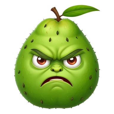 Angry guava fruit character with furrowed eyebrows and grumpy expression sticker