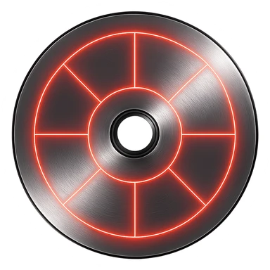 A minimalist CD disc with geometric pattern, glowing effect, red color, chrome style. sticker
