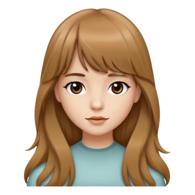 Uma garota de cabelo ondulado marrom,mas com franja lisa e olhos pretos, e a cor de pele branca,e o cabelo LONGO  sticker