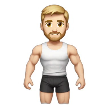 Full height Pale skinned fit man With biceps, Realistic eyes and mouth, light brown hair and stubble In dark gray sleeveless mike, black oversize sports shorts, watch and white sneakers. sticker