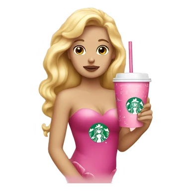 blonde mermaid drinking pink starbucks wearing a pink bow sticker