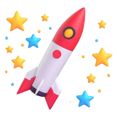 Elon Musk emoji with rocket and stars, cheerful expression sticker