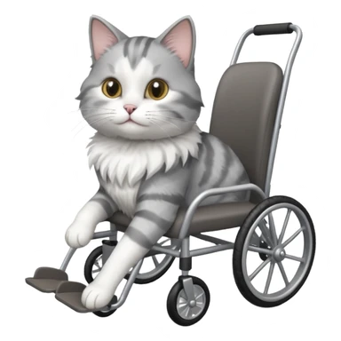 grey and white cat in a cat mobility wheelchair sticker