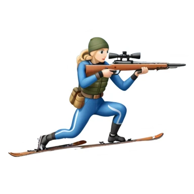 An icon showing a snowy landscape with pine trees, mountains, and a clear sky with a biathlete aiming a rifle in the foreground, wearing winter gear and skis. Transparent background emphasizes the precision, endurance, and beauty of this winter sport. sticker