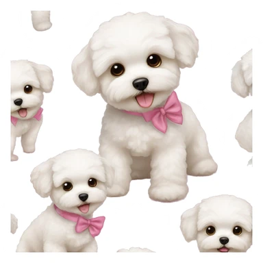White maltipoo with pink bow and teddy bear cut  sticker