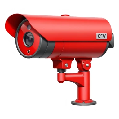 Minimalist emoji-style sticker of a CCTV camera with a glowing red record light, facing forward. Flat icon, grayscale with small red accent.
 sticker