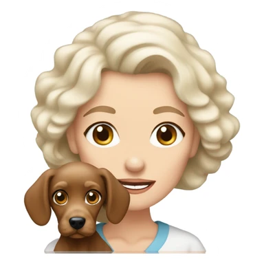 blue eyed old blonde lady with brown Cockapoo puppy dog sticker