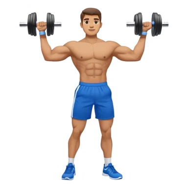 man with blue shorts doing side-lateral raise (T pose) with light dumbbells sticker