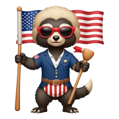 friendly anthropomorphised honey badger in USA Independence Day outfit, wearing sunglasses, holding a club, ready stance sticker