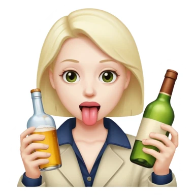 face with tongue up with eyes back and holding alcohol bottle sticker