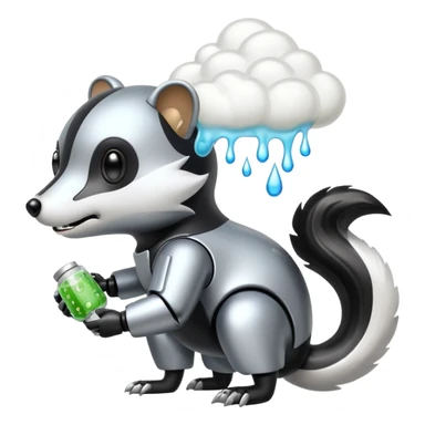 robo skunk with bacteria and fart cloud in samsung emoji style sticker