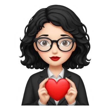 niña con pelo ondulado color negro con lentes negros y tenga un corazon en la mano sticker