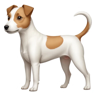 a full body slightly chubby white parson russell terrier looking dog the size of a kelpie with light brown long ears and a light brown patch on one eye and a large snout. the rest of the dog is completely white. forward facing sticker