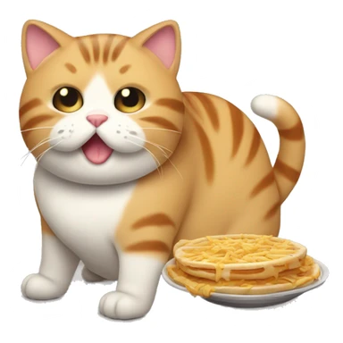 Un gatito gordito comiendo sticker